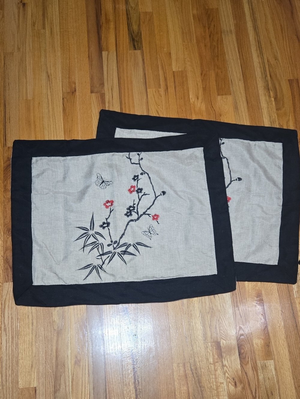 Embroidered Asian Inspired Floral Butterfly Pillow Shams